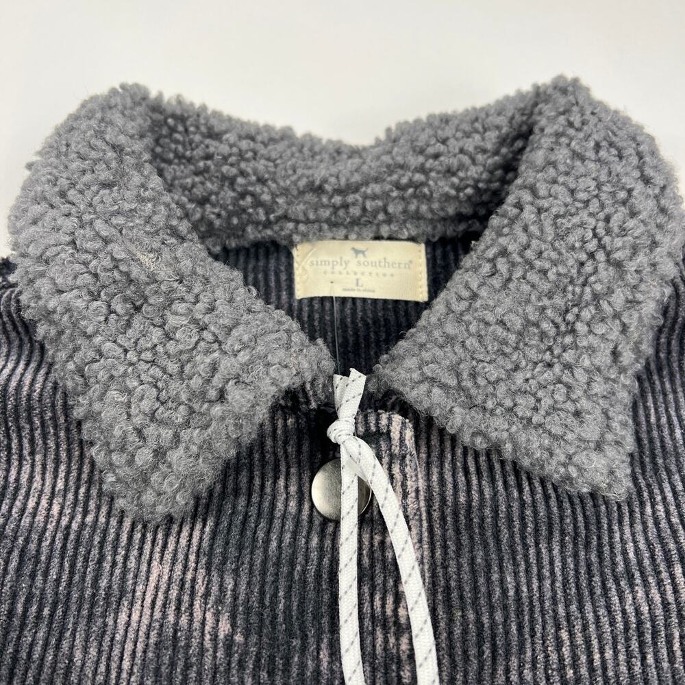 Simply Southern Gray Acid Wash Corduroy Jacket Sherpa Collar Distressed Size L - Picture 9 of 13